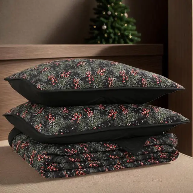 Alt view image 5 of 5 - Ventray King Size Quilt Set, Christmas Comforter Set, Holiday Bedding Quilted Bedspread Coverlet with 2 Pillow Shams for All Seasons, Holly Berry Tree Pattern 102" X 92"