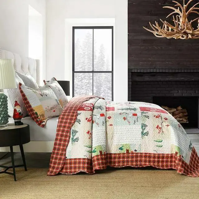 Alt view image 2 of 6 - Ventray Christmas Quilt Set Queen - Reversible Bedspread Coverlet Snowman Christmas Tree Owl Car Bedding Lightweight Bed Cover - Holiday Bedding Gift for Kids Adults, 1 Quilt 2 Pillow Shams