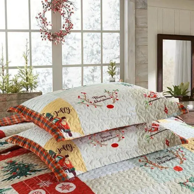 Alt view image 4 of 6 - Ventray Christmas Quilt Set Queen - Reversible Bedspread Coverlet Snowman Christmas Tree Owl Car Bedding Lightweight Bed Cover - Holiday Bedding Gift for Kids Adults, 1 Quilt 2 Pillow Shams
