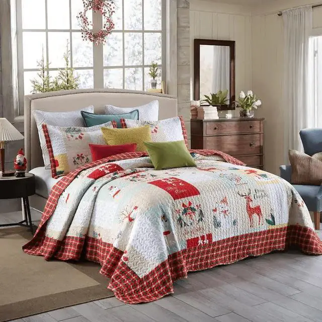 Alt view image 6 of 7 - Ventray Christmas Quilt Set Queen - Reversible Bedspread Coverlet Snowman Deer Mailbox Bedding Lightweight Bed Cover - Holiday Bedding Gift for Kids Adults, 1 Quilt 2 Pillow Shams