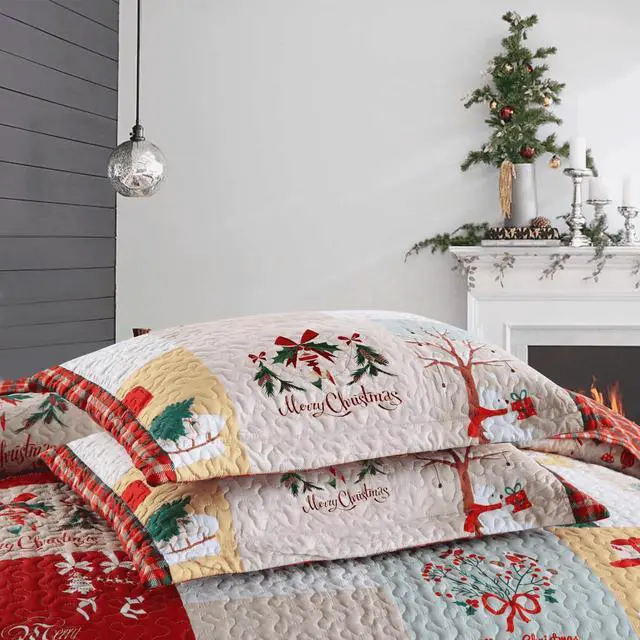 Alt view image 5 of 7 - Ventray Christmas Quilt Set Queen - Reversible Bedspread Coverlet Snowman Deer Mailbox Bedding Lightweight Bed Cover - Holiday Bedding Gift for Kids Adults, 1 Quilt 2 Pillow Shams