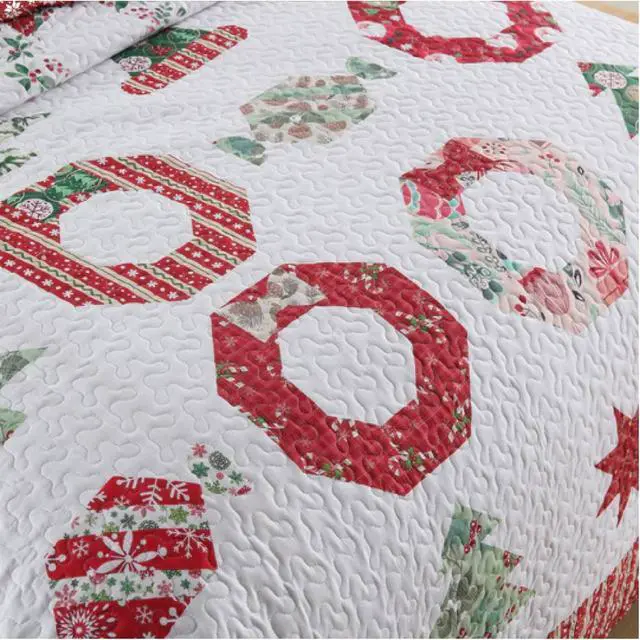 Alt view image 5 of 6 - Ventray Christmas Quilt Set King - Reversible Bedspread Coverlet Winter Christmas Quilt  Bedding Lightweight Bed Cover - Holiday Bedding Gift for Kids Adults, 1 Quilt 2 Pillow Shams