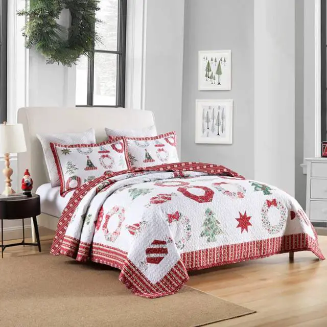 Alt view image 6 of 6 - Ventray Christmas Quilt Set King - Reversible Bedspread Coverlet Winter Christmas Quilt  Bedding Lightweight Bed Cover - Holiday Bedding Gift for Kids Adults, 1 Quilt 2 Pillow Shams