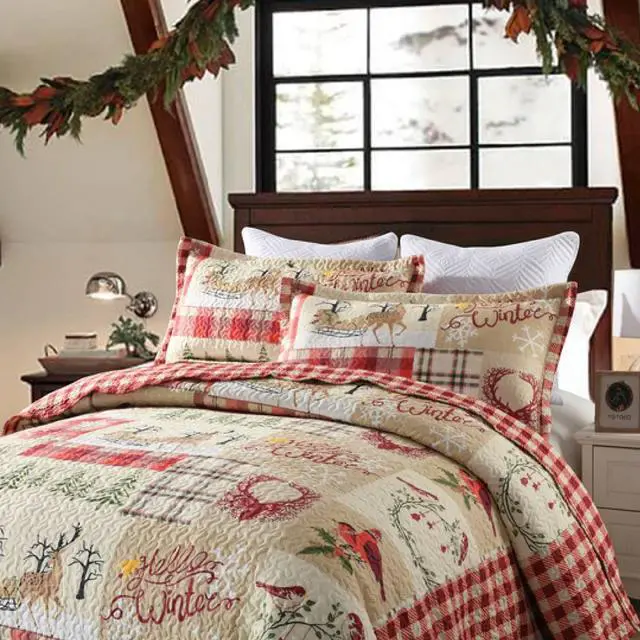 Alt view image 4 of 6 - Ventray Christmas Quilt Set King - Reversible Bedspread Coverlet Christmas Rustic Cabin Lodge  Bedding Lightweight Bed Cover - Holiday Bedding Gift for Kids Adults, 1 Quilt 2 Pillow Shams