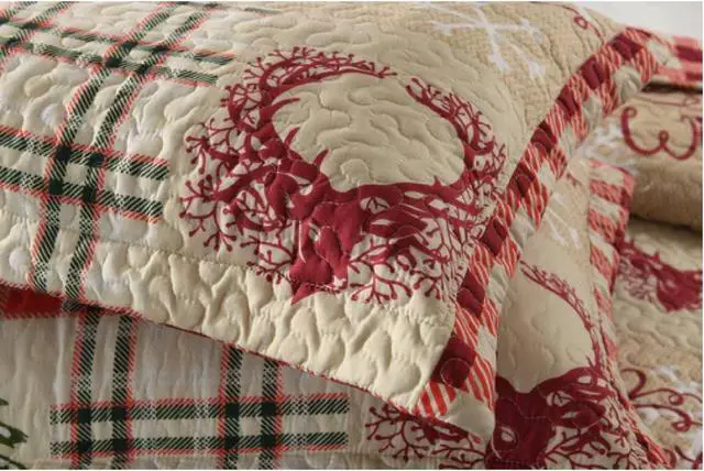 Alt view image 6 of 6 - Ventray Christmas Quilt Set King - Reversible Bedspread Coverlet Christmas Rustic Cabin Lodge  Bedding Lightweight Bed Cover - Holiday Bedding Gift for Kids Adults, 1 Quilt 2 Pillow Shams