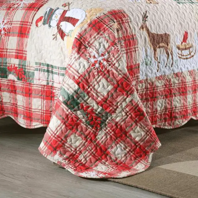 Alt view image 7 of 7 - Ventray Christmas Quilt Set King - Reversible Bedspread Coverlet Snowflakes Deer Snowman Bedding Lightweight Bed Cover - Festive Holiday Bedding Gift for Kids Adults, 1 Quilt 2 Pillow Shams