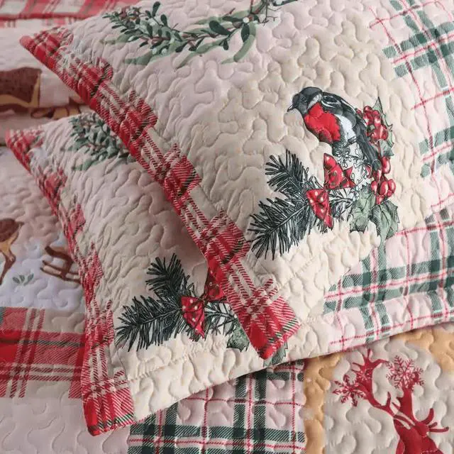 Alt view image 5 of 7 - Ventray Christmas Quilt Set King - Reversible Bedspread Coverlet Snowflakes Deer Snowman Bedding Lightweight Bed Cover - Festive Holiday Bedding Gift for Kids Adults, 1 Quilt 2 Pillow Shams