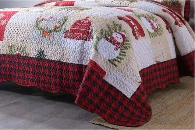 Alt view image 4 of 6 - Ventray Christmas Quilt Set Queen - Reversible Bedspread Coverlet Christmas Snowman Reversible  Bedding Lightweight Bed Cover - Holiday Bedding Gift for Kids Adults, 1 Quilt 2 Pillow Shams