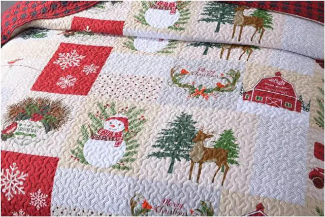 Alt view image 3 of 6 - Ventray Christmas Quilt Set King - Reversible Bedspread Coverlet Christmas Snowman Reversible  Bedding Lightweight Bed Cover - Holiday Bedding Gift for Kids Adults, 1 Quilt 2 Pillow Shams