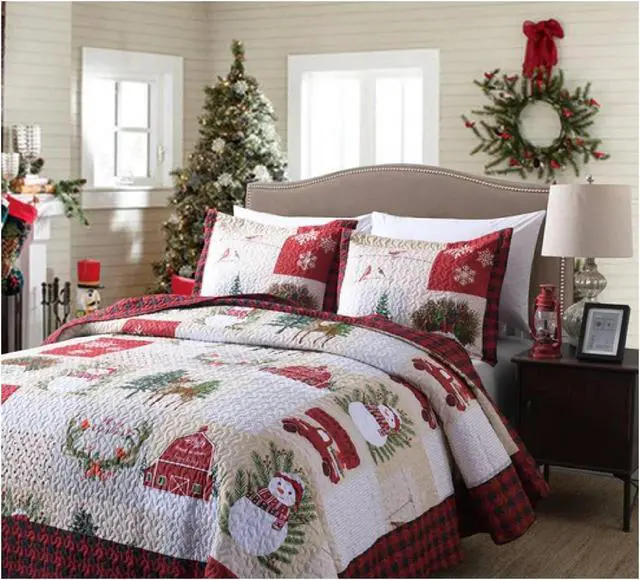 Alt view image 5 of 6 - Ventray Christmas Quilt Set King - Reversible Bedspread Coverlet Christmas Snowman Reversible  Bedding Lightweight Bed Cover - Holiday Bedding Gift for Kids Adults, 1 Quilt 2 Pillow Shams