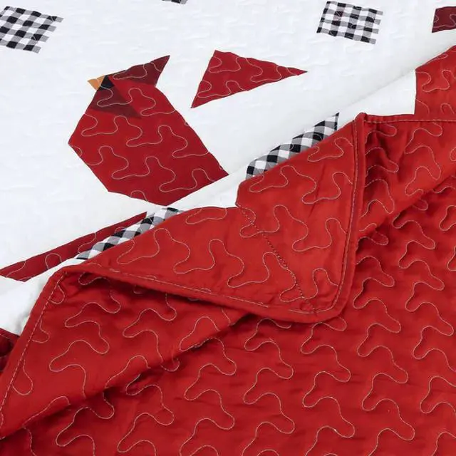 Alt view image 3 of 4 - Ventray Christmas Quilt Set King - Reversible Bedspread Coverlet Winter Red Cardinals  Mailbox Bedding Lightweight Bed Cover - Holiday Bedding Gift for Kids Adults, 1 Quilt 2 Pillow Shams