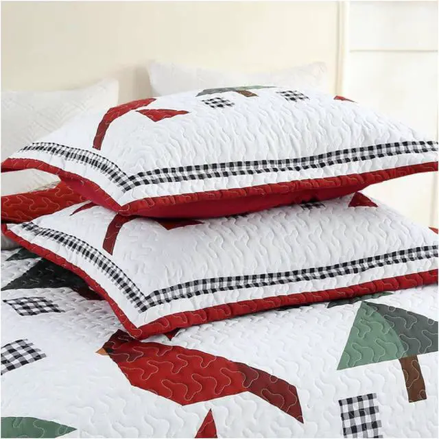Alt view image 2 of 4 - Ventray Christmas Quilt Set King - Reversible Bedspread Coverlet Winter Red Cardinals  Mailbox Bedding Lightweight Bed Cover - Holiday Bedding Gift for Kids Adults, 1 Quilt 2 Pillow Shams