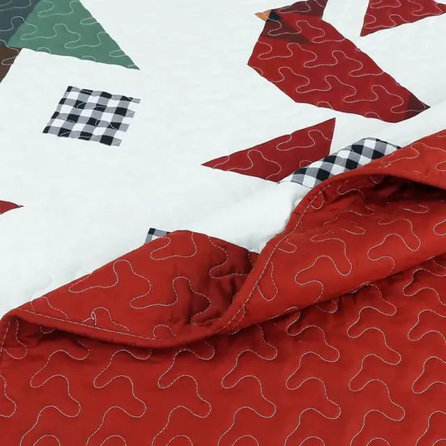 Alt view image 4 of 4 - Ventray Christmas Quilt Set Queen - Reversible Bedspread Coverlet Winter Red Cardinals  Mailbox Bedding Lightweight Bed Cover - Holiday Bedding Gift for Kids Adults, 1 Quilt 2 Pillow Shams