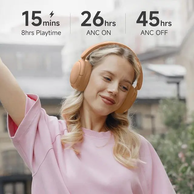 Alt view image 6 of 7 - Edifier V80 Hybrid Active Noise Cancelling Headphones, True Wireless Over Ear Bluetooth Headset with 45H Playtime, Wired Hi-Res Audio Fast Charging Multipoint Connection for Travel Home Office - Brown