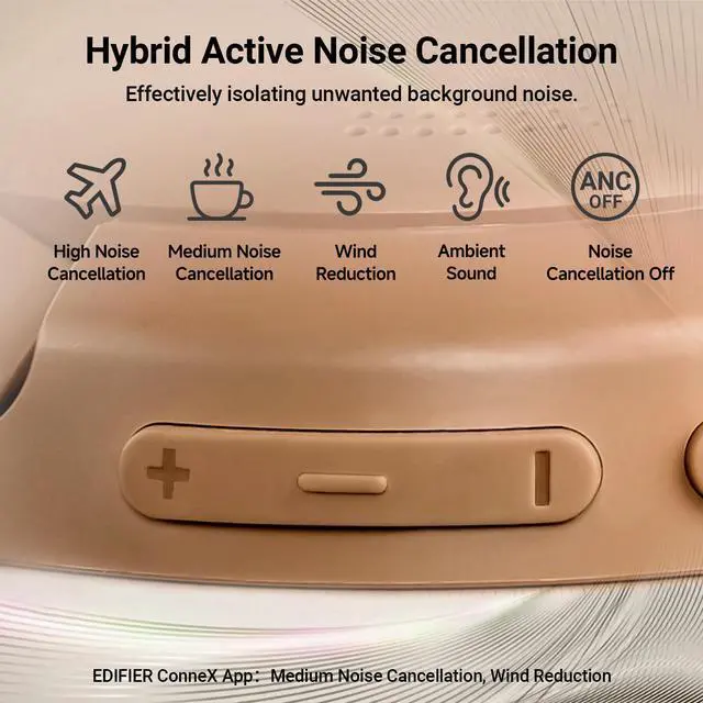 Alt view image 2 of 7 - Edifier V80 Hybrid Active Noise Cancelling Headphones, True Wireless Over Ear Bluetooth Headset with 45H Playtime, Wired Hi-Res Audio Fast Charging Multipoint Connection for Travel Home Office - Brown
