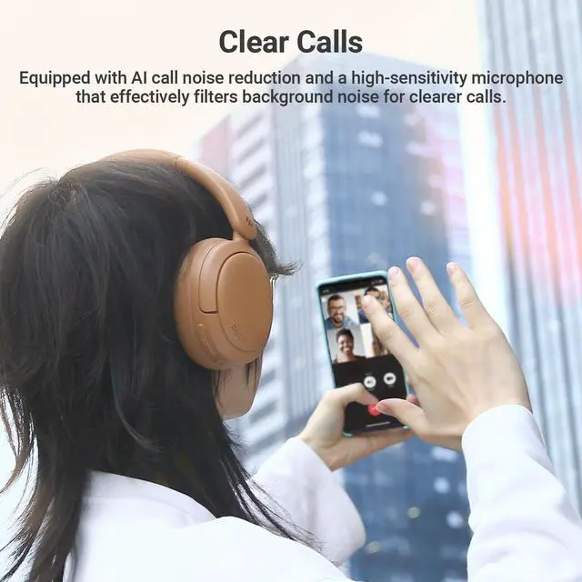 Alt view image 5 of 7 - Edifier V80 Hybrid Active Noise Cancelling Headphones, True Wireless Over Ear Bluetooth Headset with 45H Playtime, Wired Hi-Res Audio Fast Charging Multipoint Connection for Travel Home Office - Brown
