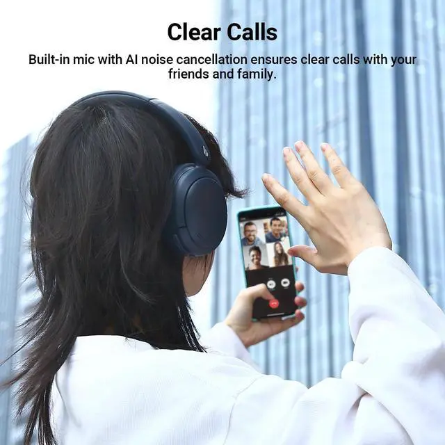 Alt view image 5 of 7 - Edifier V80 Hybrid Active Noise Cancelling Headphones, True Wireless Over Ear Bluetooth Headset with 45H Playtime, Wired Hi-Res Audio Fast Charging Multipoint Connection for Travel Office - Navy Blue