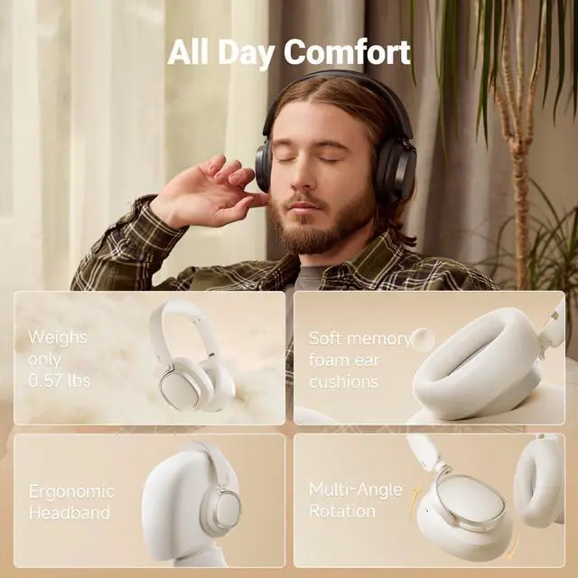 Alt view image 7 of 7 - Edifier Active Noise Cancelling Headphones, Over Ear Bluetooth Headset, 92H Playtime Wired & Wireless Hi-Res Audio Certified, Fast Charging Clear Calls for Home Office Travel - Black