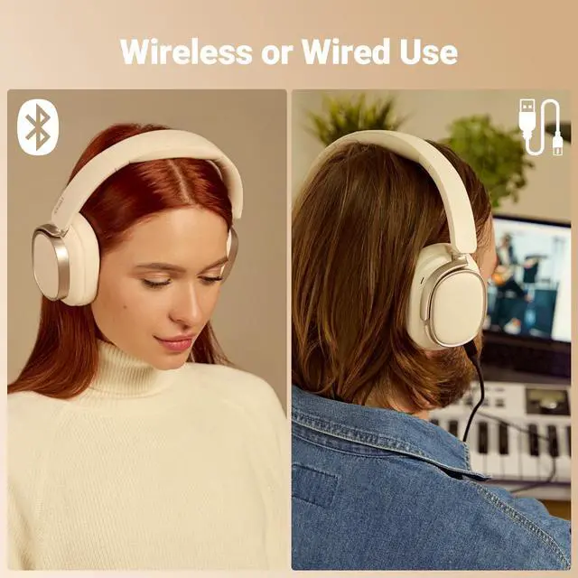 Alt view image 6 of 7 - Edifier Active Noise Cancelling Headphones, Over Ear Bluetooth Headset, 92H Playtime Wired & Wireless Hi-Res Audio Certified, Fast Charging Clear Calls for Home Office Travel - Ivory