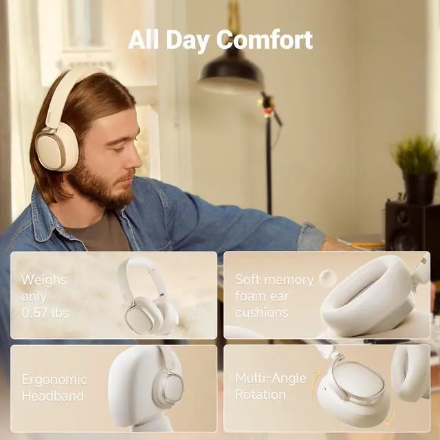 Alt view image 7 of 7 - Edifier Active Noise Cancelling Headphones, Over Ear Bluetooth Headset, 92H Playtime Wired & Wireless Hi-Res Audio Certified, Fast Charging Clear Calls for Home Office Travel - Ivory