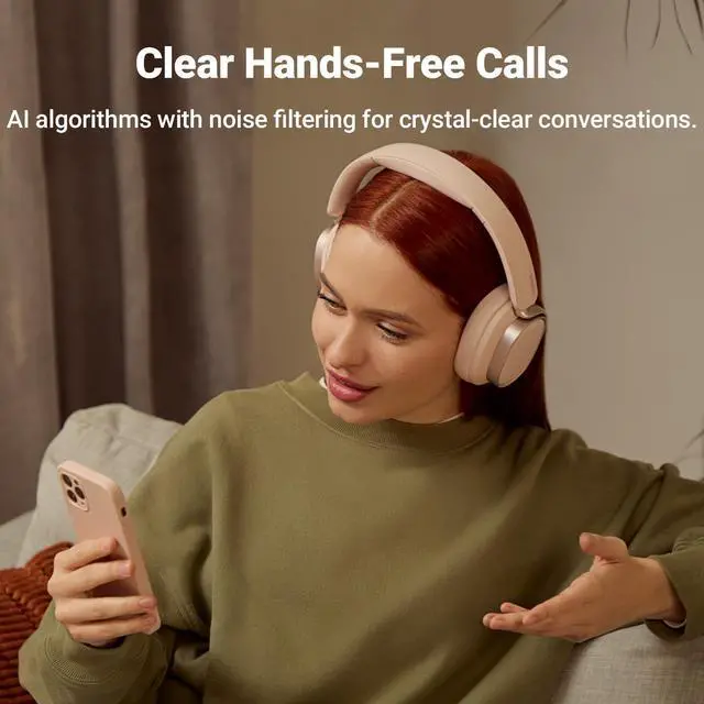 Alt view image 5 of 7 - Edifier Active Noise Cancelling Headphones, Over Ear Bluetooth Headset, 92H Playtime Wired & Wireless Hi-Res Audio Certified, Fast Charging Clear Calls for Home Office Travel - Pink