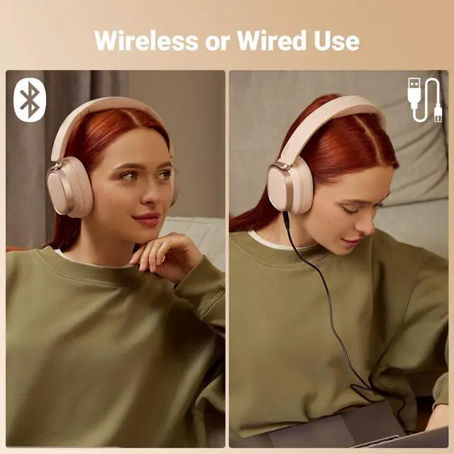 Alt view image 6 of 7 - Edifier Active Noise Cancelling Headphones, Over Ear Bluetooth Headset, 92H Playtime Wired & Wireless Hi-Res Audio Certified, Fast Charging Clear Calls for Home Office Travel - Pink