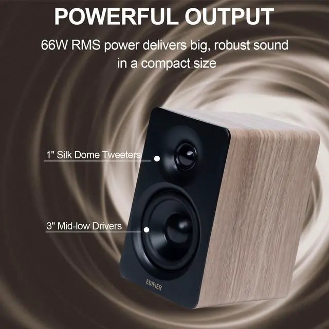 Alt view image 2 of 7 - Edifier Bookshelf Speakers, 66W RMS Desktop Speakers, Hi-Res Audio & Hi-Res Wireless Audio Computer Speakers, Bluetooth V5.3 Speakers with USB-C AUX Input and Stands  Oak