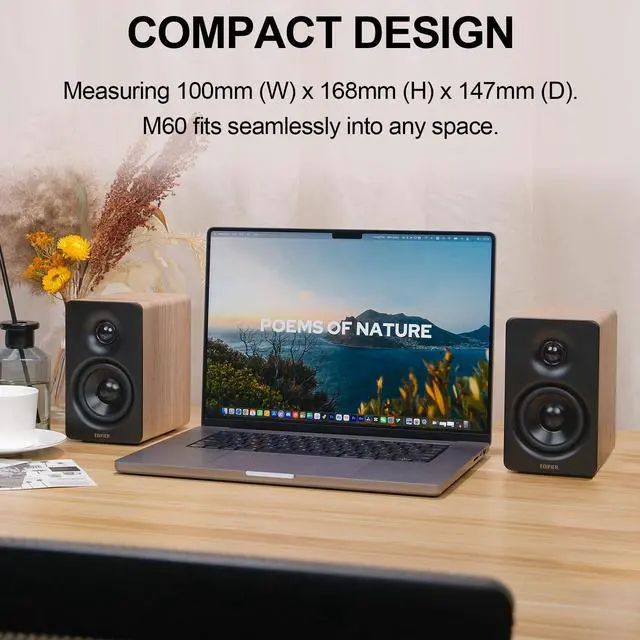Alt view image 4 of 7 - Edifier Bookshelf Speakers, 66W RMS Desktop Speakers, Hi-Res Audio & Hi-Res Wireless Audio Computer Speakers, Bluetooth V5.3 Speakers with USB-C AUX Input and Stands  Oak