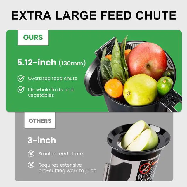 Alt view image 5 of 7 - Ventray 900 Slow Masticating Juicer, Cold Press Juicer with 5.1" Extra Large Wide Feed Chute Electric Slow Juicer Machine Fit Whole Fruits Vegetables, High Juice Yield, Easy to Clean with Brush