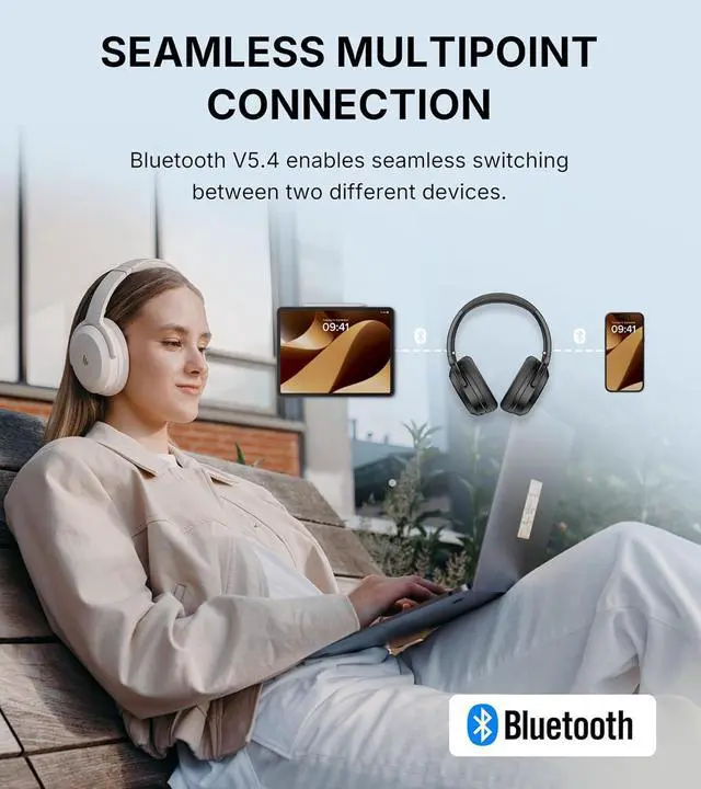 Alt view image 7 of 7 - Edifier WH700NB Pro Wireless Over-Ear Headphones with Active Noise Cancellation, Hi-Res Audio, Bluetooth V5.4, Multi-Point Connection, Al Clear Calls, Fast Charging, Foldable - Black