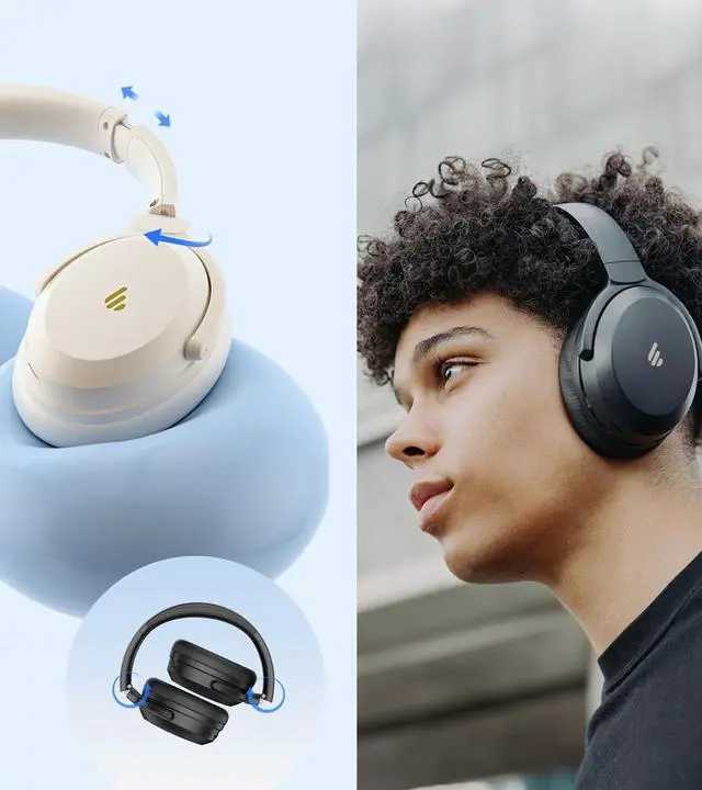 Alt view image 5 of 7 - Edifier WH700NB Pro Wireless Over-Ear Headphones with Active Noise Cancellation, Hi-Res Audio, Bluetooth V5.4, Multi-Point Connection, Al Clear Calls, Fast Charging, Foldable - Black