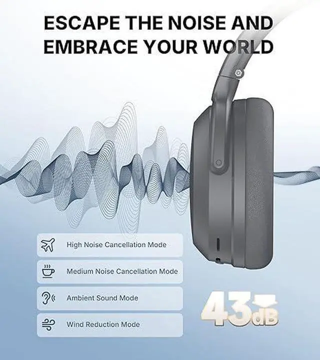 Alt view image 3 of 7 - Edifier WH700NB Pro Wireless Over-Ear Headphones with Active Noise Cancellation, Hi-Res Audio, Bluetooth V5.4, Multi-Point Connection, Al Clear Calls, Fast Charging, Foldable - Gray
