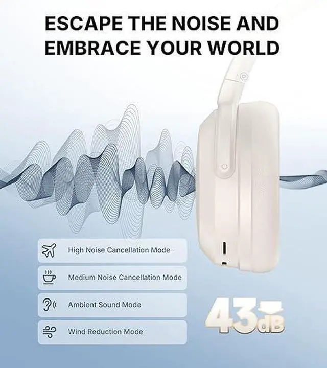 Alt view image 2 of 7 - Edifier WH700NB Pro Wireless Over-Ear Headphones with Active Noise Cancellation, Hi-Res Audio, Bluetooth V5.4, Multi-Point Connection, Al Clear Calls, Fast Charging, Foldable - Ivory