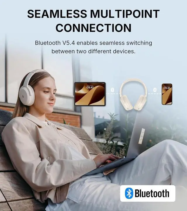 Alt view image 7 of 7 - Edifier WH700NB Pro Wireless Over-Ear Headphones with Active Noise Cancellation, Hi-Res Audio, Bluetooth V5.4, Multi-Point Connection, Al Clear Calls, Fast Charging, Foldable - Ivory