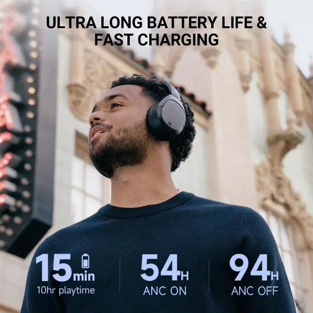 Alt view image 4 of 7 - Edifier W830NB Active Noise Cancelling Wireless Over-Ear Headphones, Foldable Lightweight Bluetooth Headset with Hi-Res Audio, Dual Device Connection, 94 Hours Playtime Fast Charging - Black