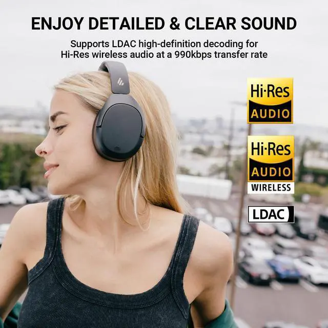 Alt view image 2 of 7 - Edifier W830NB Active Noise Cancelling Wireless Over-Ear Headphones, Foldable Lightweight Bluetooth Headset with Hi-Res Audio, Dual Device Connection, 94 Hours Playtime Fast Charging - Black
