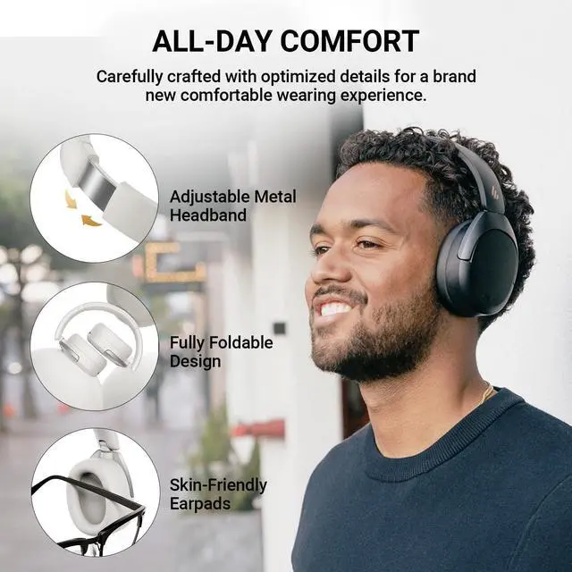 Alt view image 7 of 7 - Edifier W830NB Active Noise Cancelling Wireless Over-Ear Headphones, Foldable Lightweight Bluetooth Headset with Hi-Res Audio, Dual Device Connection, 94 Hours Playtime Fast Charging - Black