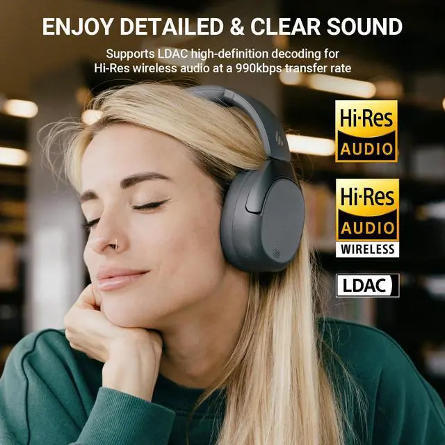 Alt view image 2 of 7 - Edifier W830NB Active Noise Cancelling Wireless Over-Ear Headphones, Foldable Lightweight Bluetooth Headset with Hi-Res Audio, Dual Device Connection, 94 Hours Playtime Fast Charging - Grey