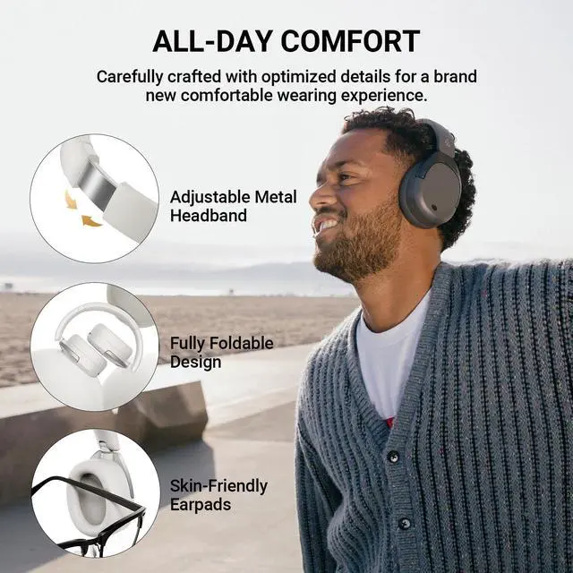 Alt view image 7 of 7 - Edifier W830NB Active Noise Cancelling Wireless Over-Ear Headphones, Foldable Lightweight Bluetooth Headset with Hi-Res Audio, Dual Device Connection, 94 Hours Playtime Fast Charging - Grey
