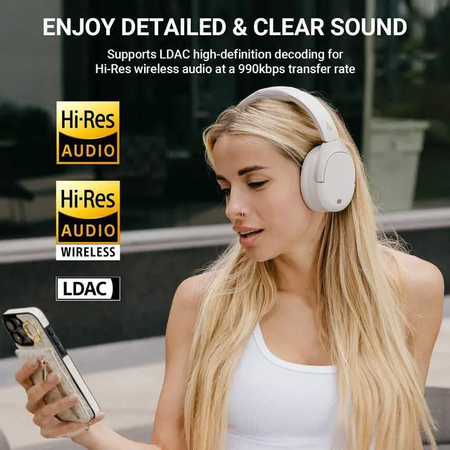 Alt view image 3 of 6 - Edifier W830NB Active Noise Cancelling Wireless Over-Ear Headphones, Foldable Lightweight Bluetooth Headset with Hi-Res Audio, Dual Device Connection, 94 Hours Playtime Fast Charging - White