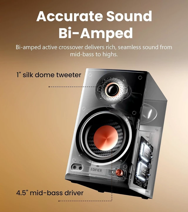 Alt view image 2 of 7 - Edifier MR4.5 Bi-Amped Studio Monitor, 80W RMS Bookshelf Speakers - Black