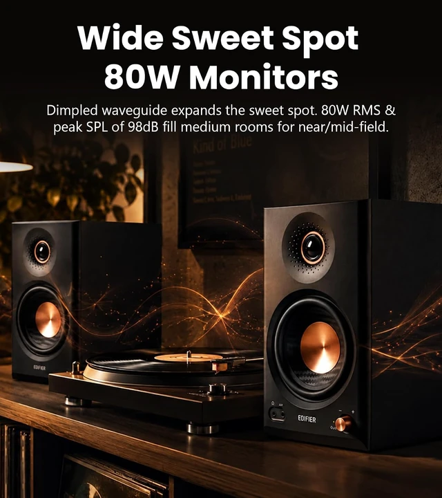 Alt view image 3 of 7 - Edifier MR4.5 Bi-Amped Studio Monitor, 80W RMS Bookshelf Speakers - Black