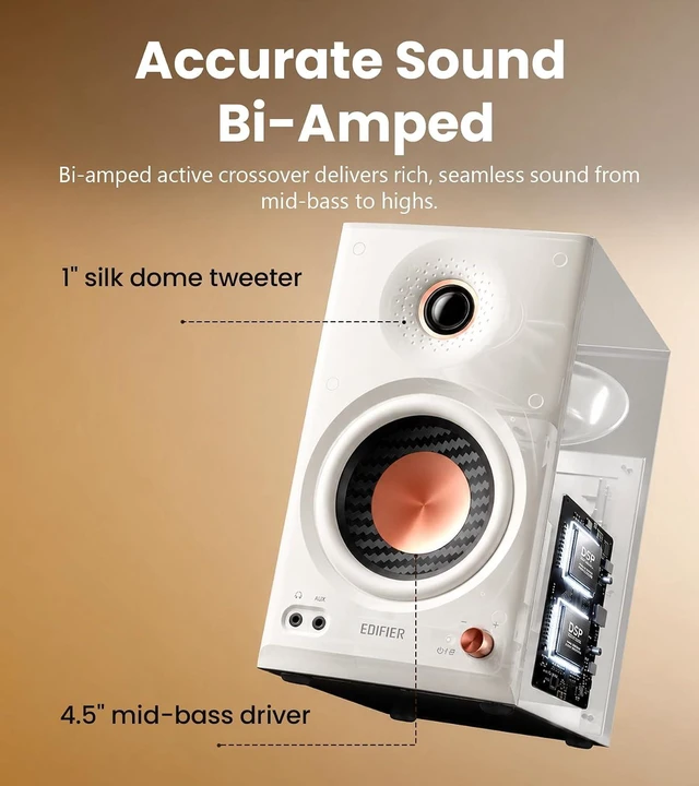 Alt view image 2 of 7 - Edifier MR4.5 Bi-Amped Studio Monitor, 80W RMS Bookshelf Speakers - White