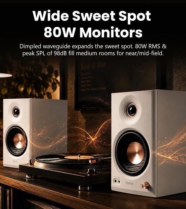 Alt view image 3 of 7 - Edifier MR4.5 Bi-Amped Studio Monitor, 80W RMS Bookshelf Speakers - White