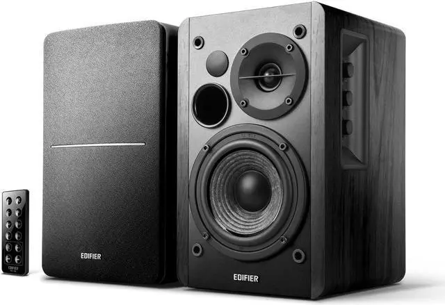Alt view image 4 of 20 - Edifier R1280DB Powered Bluetooth Bookshelf Speakers - Optical Input - Wireless Studio Monitors - 4 Inch Near Field Speaker - 42w RMS - Wood Grain (Black)