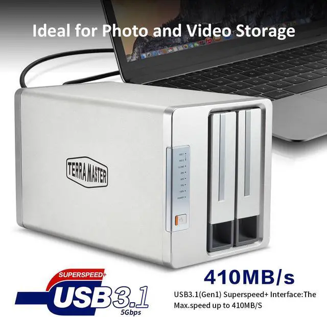 Alt view image 5 of 7 - TerraMaster D2 -300 SSD/Hard Drive Duplicator, USB3.1 (5Gbps) Type C 2Bay SATA External Hard Drive Enclosure (Diskless)