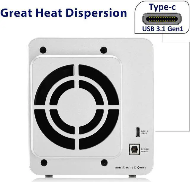 Alt view image 3 of 7 - TerraMaster D2 -300 SSD/Hard Drive Duplicator, USB3.1 (5Gbps) Type C 2Bay SATA External Hard Drive Enclosure (Diskless)