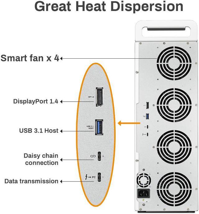 Alt view image 3 of 7 - TerraMaster D16 Thunderbolt 3 (D16-331) Most Compact Professional-Grade 16-Bay Tower Thunderbolt3 Hardware RAID Enclosure Support RAID 0/1/5/6/10/50 External Hard Drive RAID Storage (Diskless)