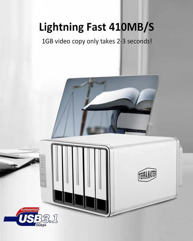 Alt view image 6 of 7 - TerraMaster D5-300C USB3.0(5Gbps) Type C 5-Bay RAID Enclosure Support RAID 0/1/Single Exclusive 2+3 RAID Mode Hard Drive RAID Storage (Diskless)