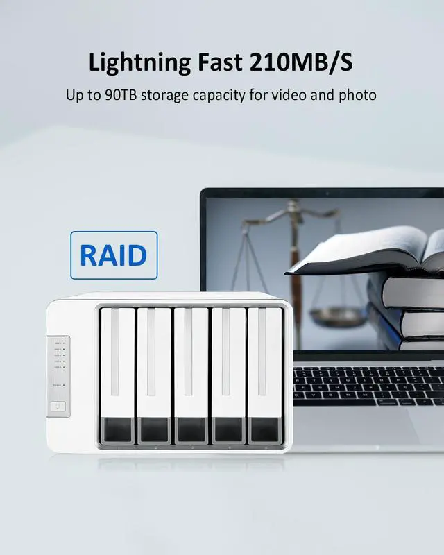Alt view image 6 of 7 - TerraMaster D5-300 USB3.1 (Gen1) Type C 5-Bay External Hard Drive Enclosure Support RAID 0, RAID 1, RAID 5, RAID 10, Clone, JBOD, Single Disk Hard Disk RAID Storage (Diskless)